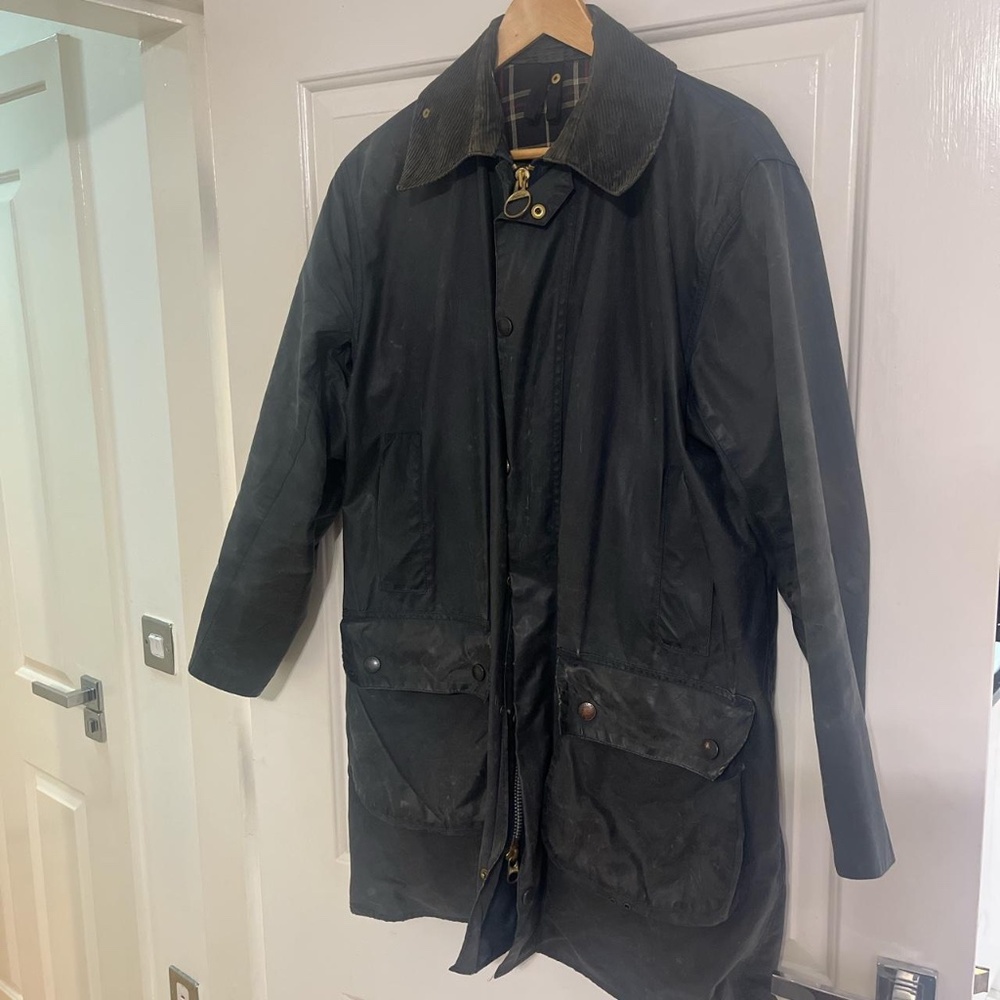 Barbour Border Waxed Jacket in Navy
